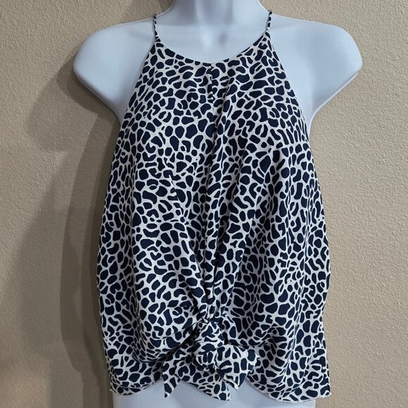 Tyche Black & White Animal Print Halter Tank Top Twist Front Size L - Picture 1 of 3